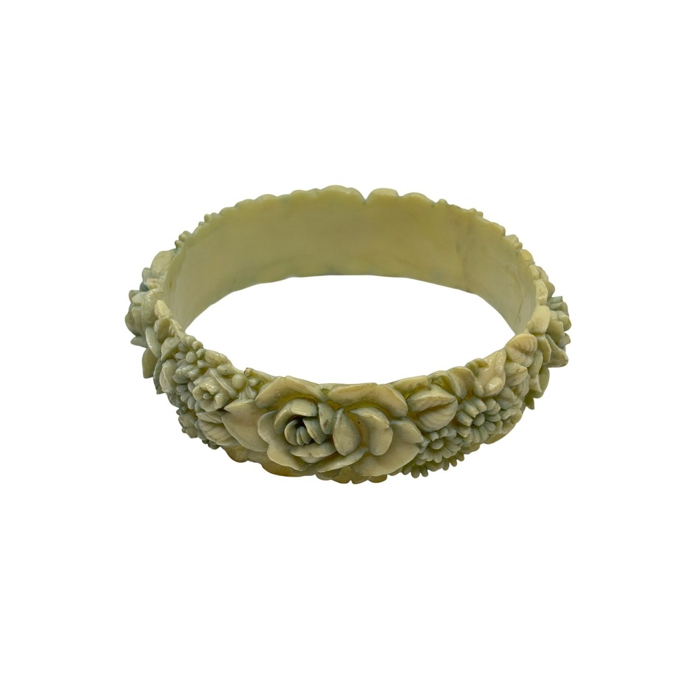Vintage Floral Molded Bangle Bracelet Cream Rose Botanical Resin Bangle